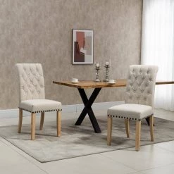Beige Contemporary Modern Linen Upholstered Dining Side Chair Wood Frame (Set of 2) by Boyel Living -MODWAY store beige boyel living accent chairs bl in603bg 31 1000