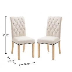Beige Contemporary Modern Linen Upholstered Dining Side Chair Wood Frame (Set of 2) by Boyel Living -MODWAY store beige boyel living accent chairs bl in603bg 40 1000