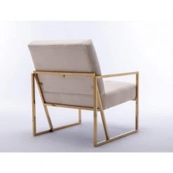 Beige Velvet Tufted Dining Arm Chair with Golden Base by Boyel Living -MODWAY store beige boyel living accent chairs wf xy10be 1f 1000