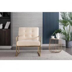 Beige Velvet Tufted Dining Arm Chair with Golden Base by Boyel Living -MODWAY store beige boyel living accent chairs wf xy10be 31 1000