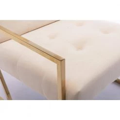 Beige Velvet Tufted Dining Arm Chair with Golden Base by Boyel Living -MODWAY store beige boyel living accent chairs wf xy10be 4f 1000