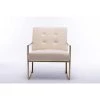 Beige Velvet Tufted Dining Arm Chair with Golden Base by Boyel Living