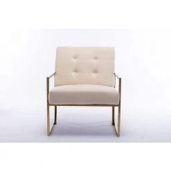 Beige Velvet Tufted Dining Arm Chair with Golden Base by Boyel Living