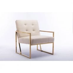 Beige Velvet Tufted Dining Arm Chair with Golden Base by Boyel Living -MODWAY store beige boyel living accent chairs wf xy10be c3 1000