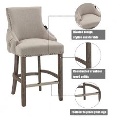 40 in. Beige Linen Fabric Nailhead Tufted Low Back Bar Stool with 4-Solid Wood Legs (Set of 2) by Boyel Living 14 40 in. Beige Linen Fabric Nailhead Tufted Low Back Bar Stool with 4-Solid Wood Legs (Set of 2) by Boyel Living -MODWAY store beige boyel living bar stools bl ysdk01 1f 1000