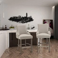 40 in. Beige Linen Fabric Nailhead Tufted Low Back Bar Stool with 4-Solid Wood Legs (Set of 2) by Boyel Living 17 40 in. Beige Linen Fabric Nailhead Tufted Low Back Bar Stool with 4-Solid Wood Legs (Set of 2) by Boyel Living -MODWAY store beige boyel living bar stools bl ysdk01 31 1000