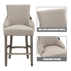 40 in. Beige Linen Fabric Nailhead Tufted Low Back Bar Stool with 4-Solid Wood Legs (Set of 2) by Boyel Living 15 40 in. Beige Linen Fabric Nailhead Tufted Low Back Bar Stool with 4-Solid Wood Legs (Set of 2) by Boyel Living -MODWAY store beige boyel living bar stools bl ysdk01 44 1000