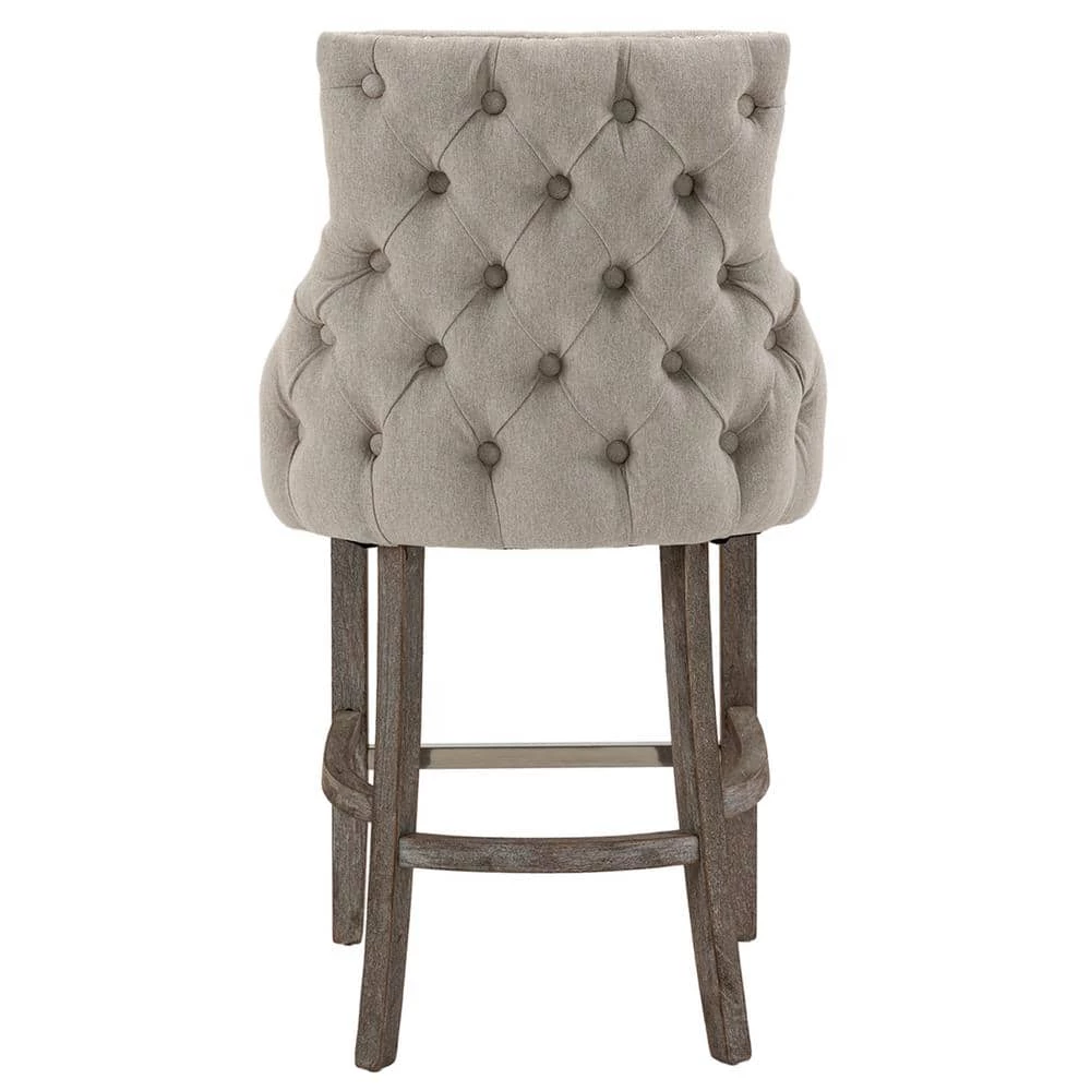 40 in. Beige Linen Fabric Nailhead Tufted Low Back Bar Stool with 4-Solid Wood Legs (Set of 2) by Boyel Living 6 40 in. Beige Linen Fabric Nailhead Tufted Low Back Bar Stool with 4-Solid Wood Legs (Set of 2) by Boyel Living - Image 4