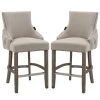 40 in. Beige Linen Fabric Nailhead Tufted Low Back Bar Stool with 4-Solid Wood Legs (Set of 2) by Boyel Living -MODWAY store beige boyel living bar stools bl ysdk01 64 1000