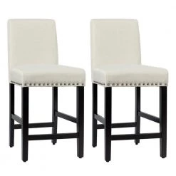 25 in. 2-Piece Beige Upholstered Kitchen Nailhead Bar Stools by Boyel Living