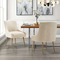 Beige Velvet Upholstered Dining Chair with Electroplated Legs (Set of 2) by Boyel Living 19 Beige Velvet Upholstered Dining Chair with Electroplated Legs (Set of 2) by Boyel Living -MODWAY store beige boyel living dining chairs wf hfsn 128bg 31 1000