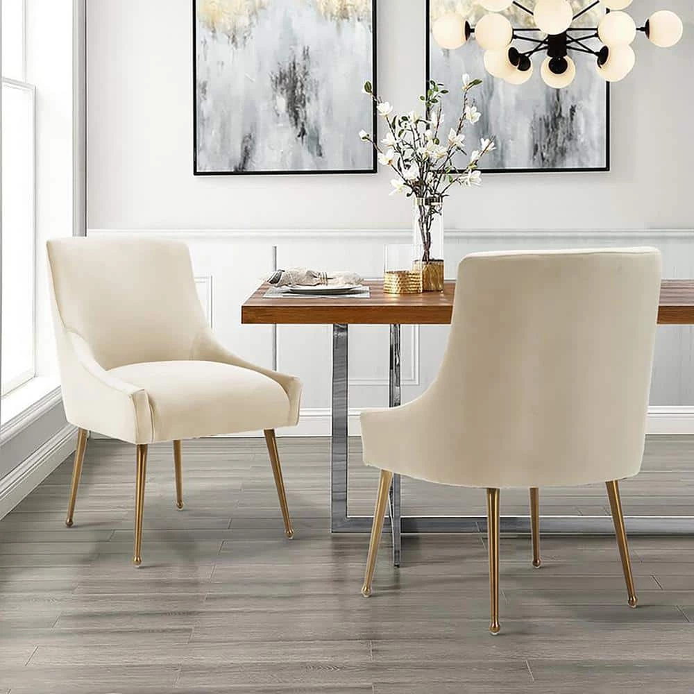 Beige Velvet Upholstered Dining Chair with Electroplated Legs (Set of 2) by Boyel Living 11 Beige Velvet Upholstered Dining Chair with Electroplated Legs (Set of 2) by Boyel Living - Image 9