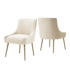 Beige Velvet Upholstered Dining Chair with Electroplated Legs (Set of 2) by Boyel Living