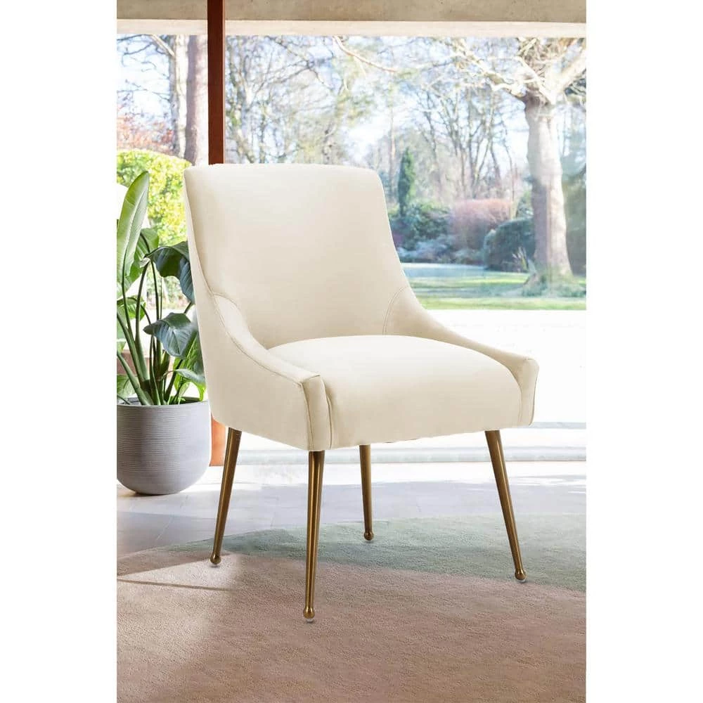 Beige Velvet Upholstered Dining Chair with Electroplated Legs (Set of 2) by Boyel Living 4 Beige Velvet Upholstered Dining Chair with Electroplated Legs (Set of 2) by Boyel Living - Image 2
