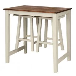 3-Piece Beige Bar Table Set Counter Pub Table with 2-Stool Chairs by Boyel Living