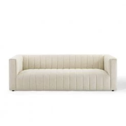 Reflection 91 in. Beige Channel Tufted Polyester 3-Seater Tuxedo Sofa by MODWAY