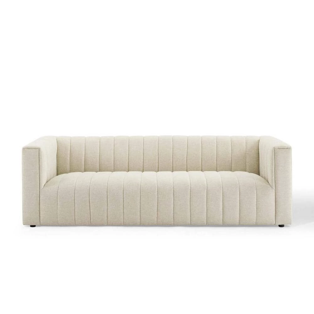 Reflection 91 in. Beige Channel Tufted Polyester 3-Seater Tuxedo Sofa by MODWAY 3 Reflection 91 in. Beige Channel Tufted Polyester 3-Seater Tuxedo Sofa by MODWAY