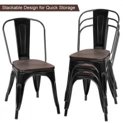Set of 4, Metal Dining Chair Stackable with Wood Cushion in Black & Coffee by Boyel Living 16 Set of 4, Metal Dining Chair Stackable with Wood Cushion in Black & Coffee by Boyel Living -MODWAY store black and coffee boyel living dining chairs hysn 66013bk 4f 1000