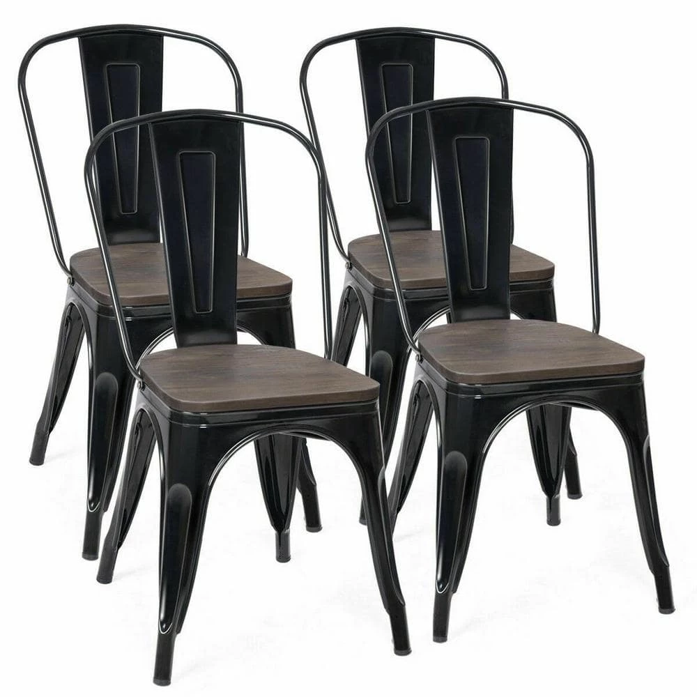 Set of 4, Metal Dining Chair Stackable with Wood Cushion in Black & Coffee by Boyel Living 3 Set of 4, Metal Dining Chair Stackable with Wood Cushion in Black & Coffee by Boyel Living