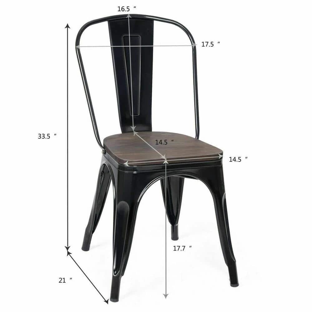 Set of 4, Metal Dining Chair Stackable with Wood Cushion in Black & Coffee by Boyel Living 11 Set of 4, Metal Dining Chair Stackable with Wood Cushion in Black & Coffee by Boyel Living - Image 9