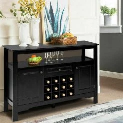 Black Elegant Classical Multifunctional Wooden Wine Storage Cabinet Table by Boyel Living -MODWAY store black boyel living accent cabinets hysn 55015bk 31 1000