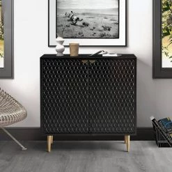 Hexagonal Black 2-Doors with Stainless Steel Brushed Golden Leg Accent Cabinet by Boyel Living 17 Hexagonal Black 2-Doors with Stainless Steel Brushed Golden Leg Accent Cabinet by Boyel Living -MODWAY store black boyel living accent cabinets w 1472b k bk 31 1000