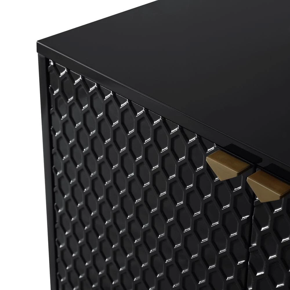 Hexagonal Black 2-Doors with Stainless Steel Brushed Golden Leg Accent Cabinet by Boyel Living 6 Hexagonal Black 2-Doors with Stainless Steel Brushed Golden Leg Accent Cabinet by Boyel Living - Image 4