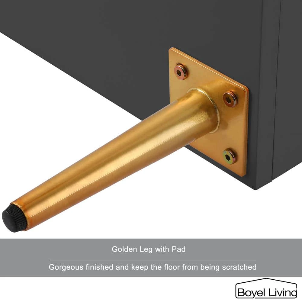 Black 16 in. D x 32 in. W x 32 in. H Morden Apothecary Accent Cabinet With 2-Shutter Door And Golden Legs by Boyel Living 8 Black 16 in. D x 32 in. W x 32 in. H Morden Apothecary Accent Cabinet With 2-Shutter Door And Golden Legs by Boyel Living - Image 6