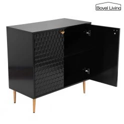Black 16 in. D x 32 in. W x 32 in. H Morden Apothecary Accent Cabinet With 2-Shutter Door And Golden Legs by Boyel Living
