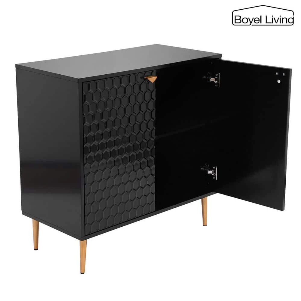 Black 16 in. D x 32 in. W x 32 in. H Morden Apothecary Accent Cabinet With 2-Shutter Door And Golden Legs by Boyel Living 3 Black 16 in. D x 32 in. W x 32 in. H Morden Apothecary Accent Cabinet With 2-Shutter Door And Golden Legs by Boyel Living