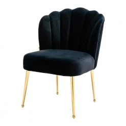 Black Modern Seashell Design Velvet Golden Legs Side Chair by Boyel Living