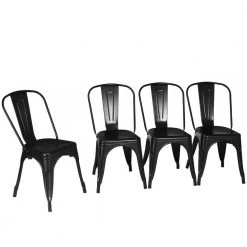 Black Steel Stackable Dinning Side Chairs (Set of 4) by Boyel Living