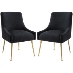 Soft Black Velvet Upholstered Side Chair with Golden Legs (Set of 2) by Boyel Living
