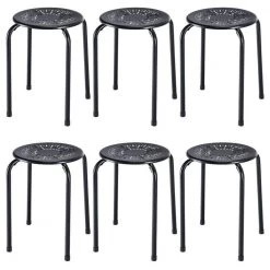 17.5 in. 6-Piece Black Backless Round Metal Stool Set by Boyel Living