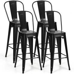 Black 4-Piece 30 in. High Back Metal Industrial Bar Stools with Top and High Backrest by Boyel Living