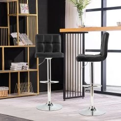 46 in. Black PU Leather Adjustable Swivel Bar Stool by Boyel Living