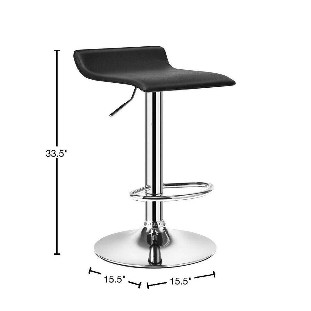 33.5 in. 2-Piece Black PU Leather Adjustable Backless Swivel Bar Stools by Boyel Living 5 33.5 in. 2-Piece Black PU Leather Adjustable Backless Swivel Bar Stools by Boyel Living - Image 3