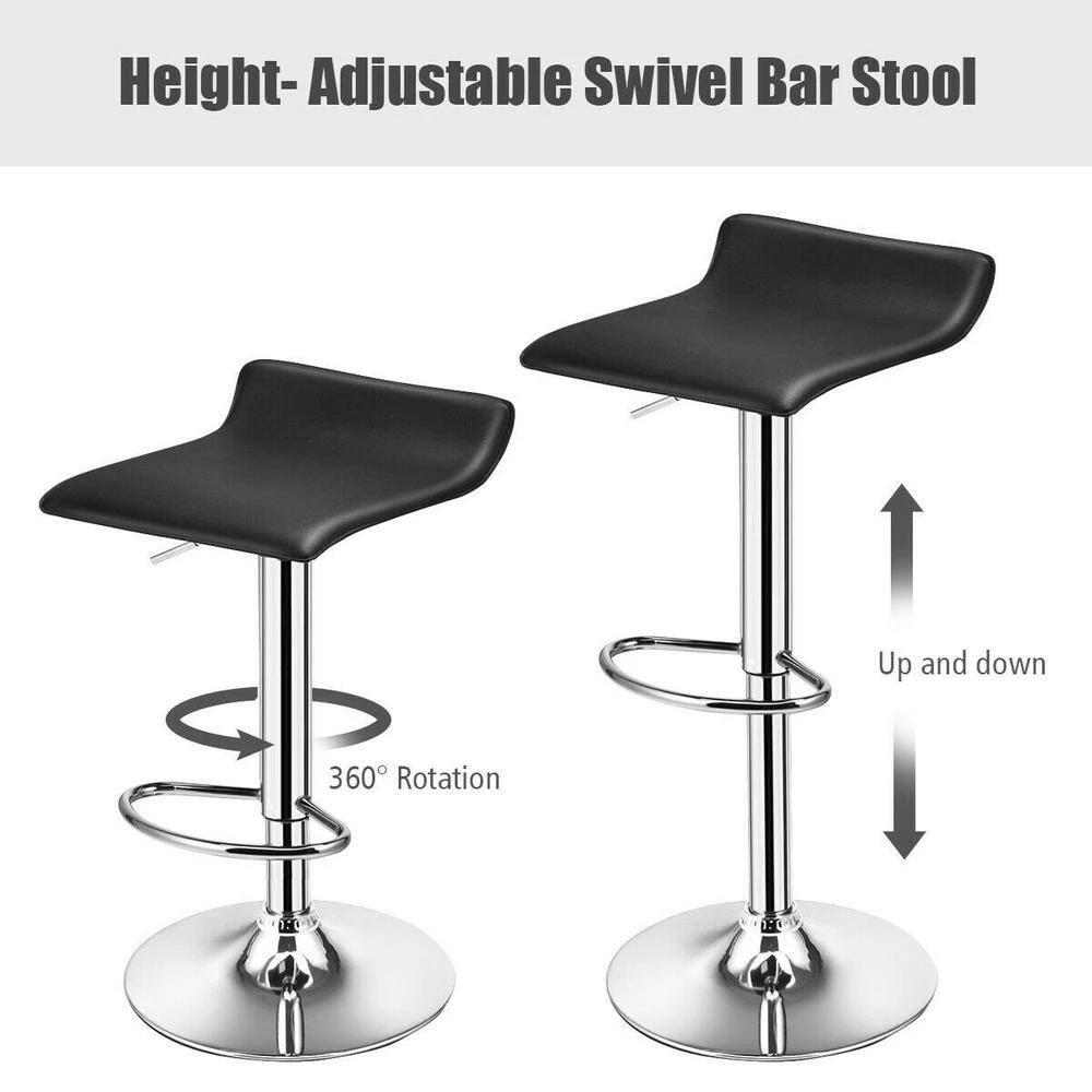 33.5 in. 2-Piece Black PU Leather Adjustable Backless Swivel Bar Stools by Boyel Living 7 33.5 in. 2-Piece Black PU Leather Adjustable Backless Swivel Bar Stools by Boyel Living - Image 5