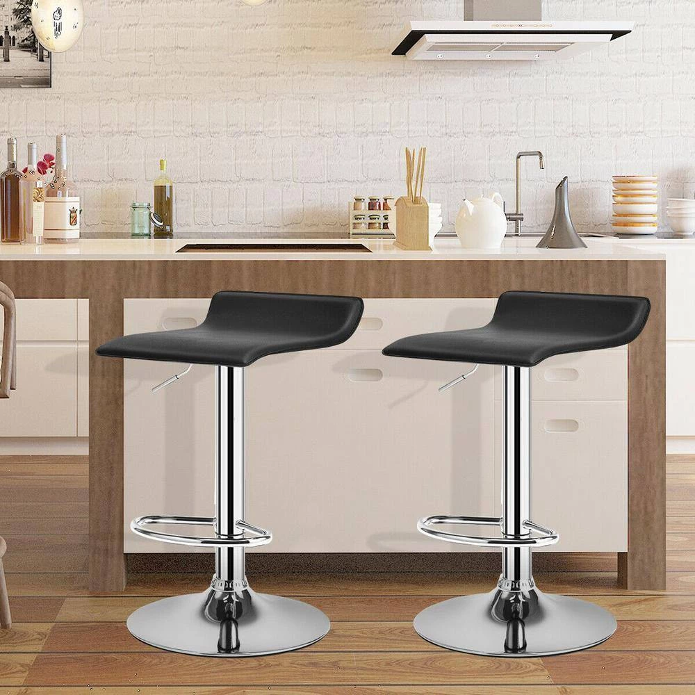 33.5 in. 2-Piece Black PU Leather Adjustable Backless Swivel Bar Stools by Boyel Living 4 33.5 in. 2-Piece Black PU Leather Adjustable Backless Swivel Bar Stools by Boyel Living - Image 2