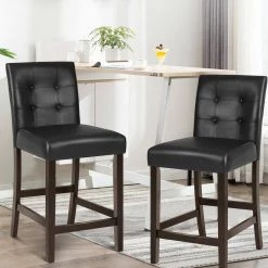2-Piece Black Leather Bar Stools with Wood Legs by Boyel Living 17 2-Piece Black Leather Bar Stools with Wood Legs by Boyel Living -MODWAY store black boyel living bar stools hysn 66619 31 1000