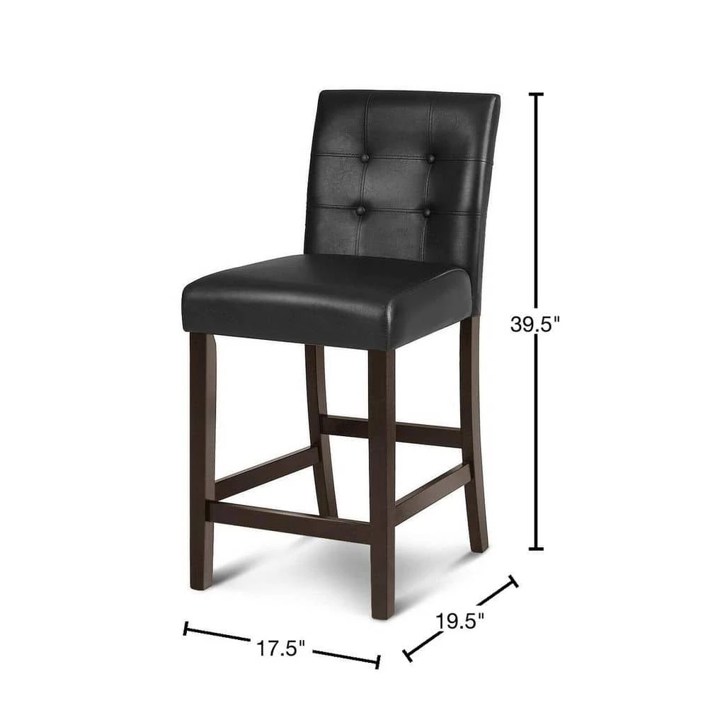 2-Piece Black Leather Bar Stools with Wood Legs by Boyel Living 5 2-Piece Black Leather Bar Stools with Wood Legs by Boyel Living - Image 3