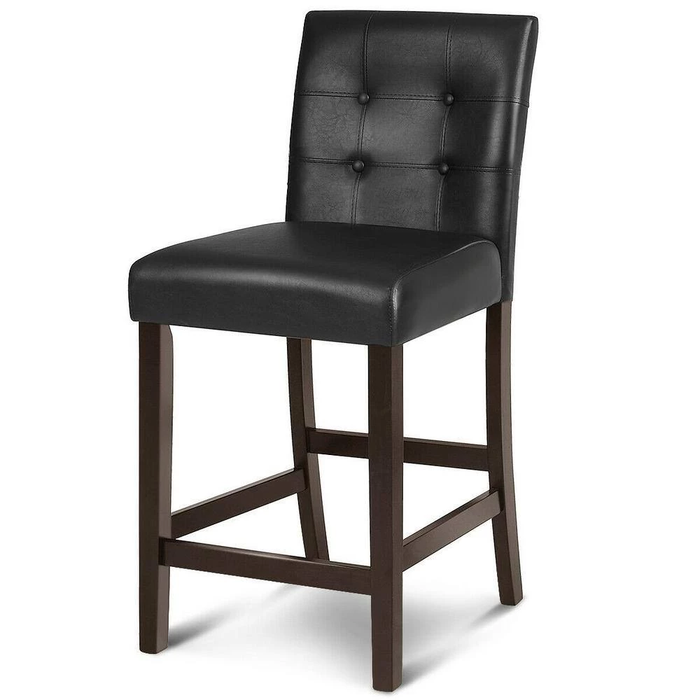 2-Piece Black Leather Bar Stools with Wood Legs by Boyel Living 7 2-Piece Black Leather Bar Stools with Wood Legs by Boyel Living - Image 5
