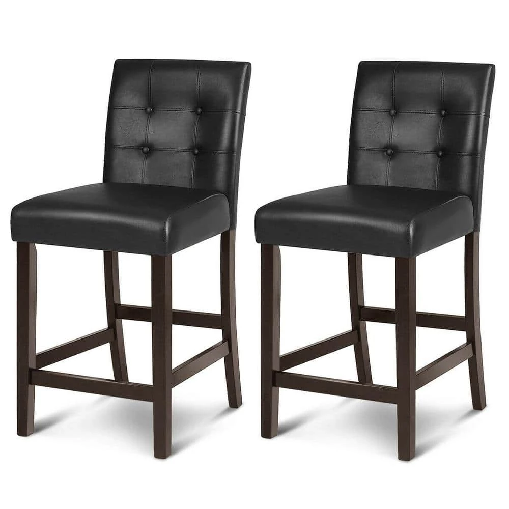 2-Piece Black Leather Bar Stools with Wood Legs by Boyel Living 3 2-Piece Black Leather Bar Stools with Wood Legs by Boyel Living