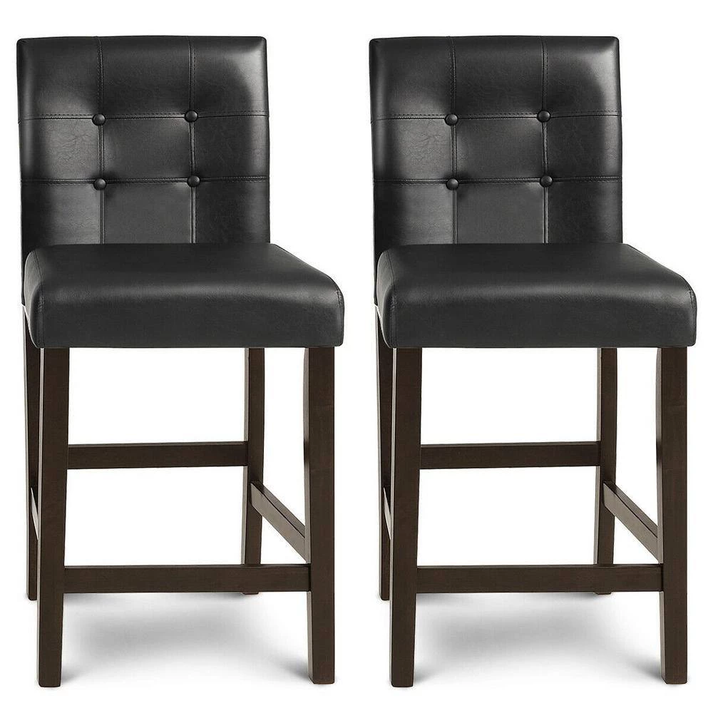 2-Piece Black Leather Bar Stools with Wood Legs by Boyel Living 6 2-Piece Black Leather Bar Stools with Wood Legs by Boyel Living - Image 4