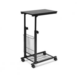 25.5 in. Black Adjustable Side End Table with Lockable Caster and Steel Mesh by Boyel Living