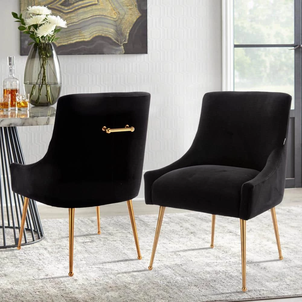 Black Electroplated Velvet Dining Arm Chair (Set of 2) by Boyel Living 3 Black Electroplated Velvet Dining Arm Chair (Set of 2) by Boyel Living - Image 2