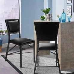 Black Metal Folding Chair Slipcovered Dining Chairs (Set of 2) by Boyel Living -MODWAY store black boyel living dining chairs hysn 52161 31 1000