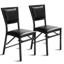 Black Metal Folding Chair Slipcovered Dining Chairs (Set of 2) by Boyel Living -MODWAY store black boyel living dining chairs hysn 52161 fa 1000 1