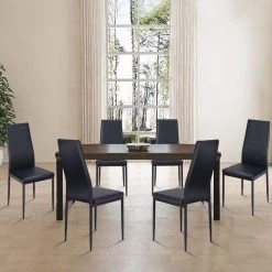 Black Leather T-Stitch Upholstered Dining Chairs (Set of 6) by Boyel Living 13 Black Leather T-Stitch Upholstered Dining Chairs (Set of 6) by Boyel Living -MODWAY store black boyel living dining chairs hysn 61060 31 1000