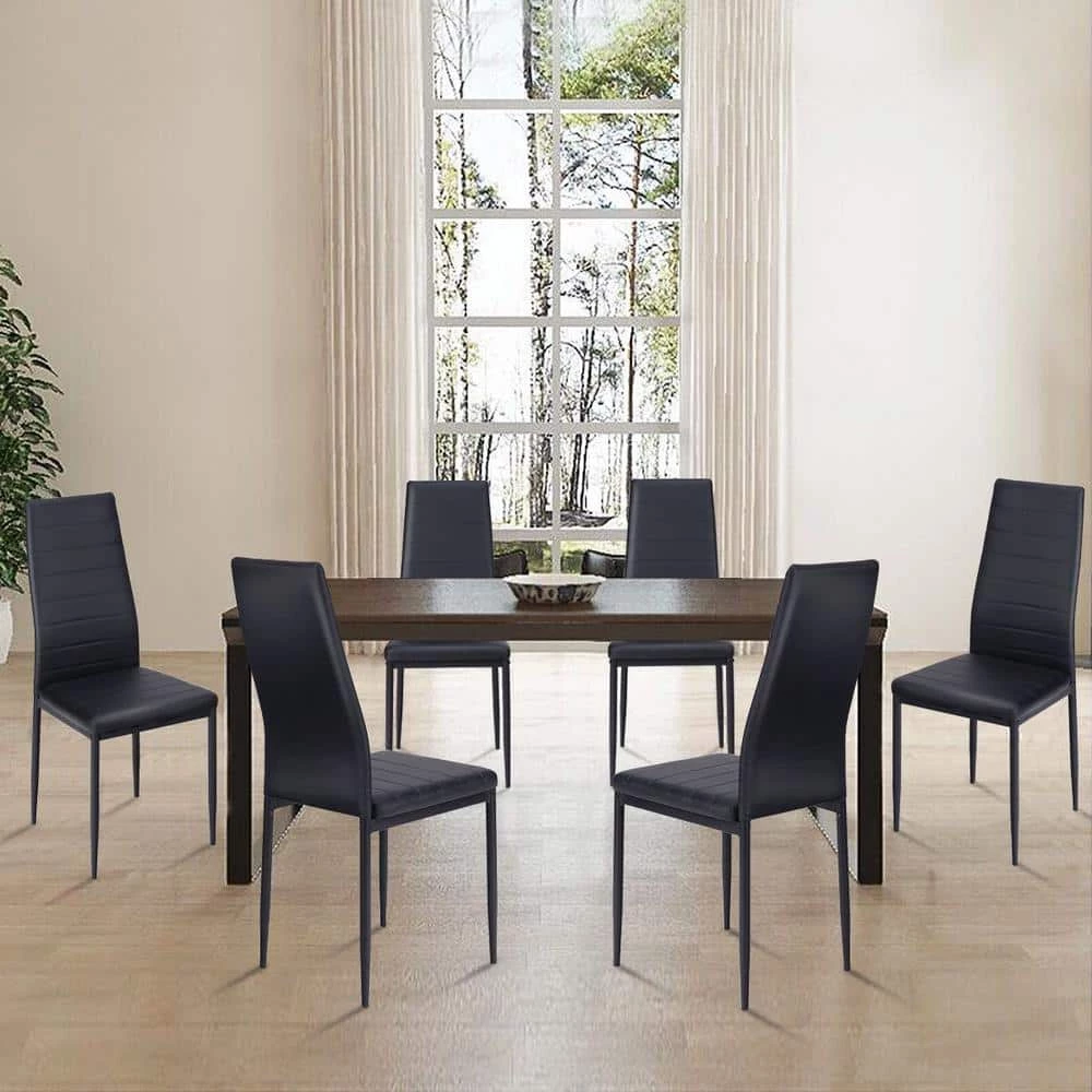Black Leather T-Stitch Upholstered Dining Chairs (Set of 6) by Boyel Living 8 Black Leather T-Stitch Upholstered Dining Chairs (Set of 6) by Boyel Living - Image 6